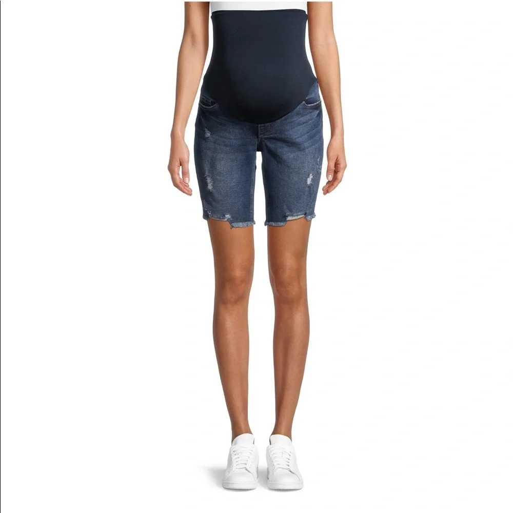 Maternity Denim Bermuda Shorts with Full Panel - Picture 6 of 6